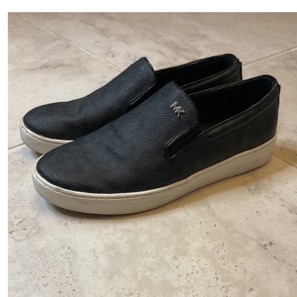 Michael Kors Black MK Logo Slip On Sneakers Silver Hardware Casual Flats Mens
